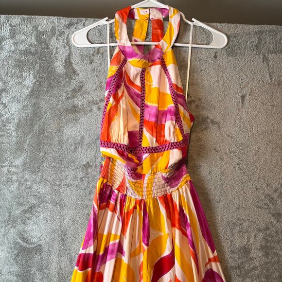 Abel the Label Anthropologie Halter Maxi Dress Festival Tropical Small New - Picture 2 of 10